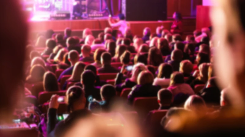 Ett suddigt foto av en folkmassa på en konsert.