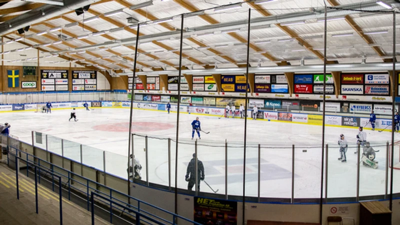 En ishall med människor som åker skridskor på den.
