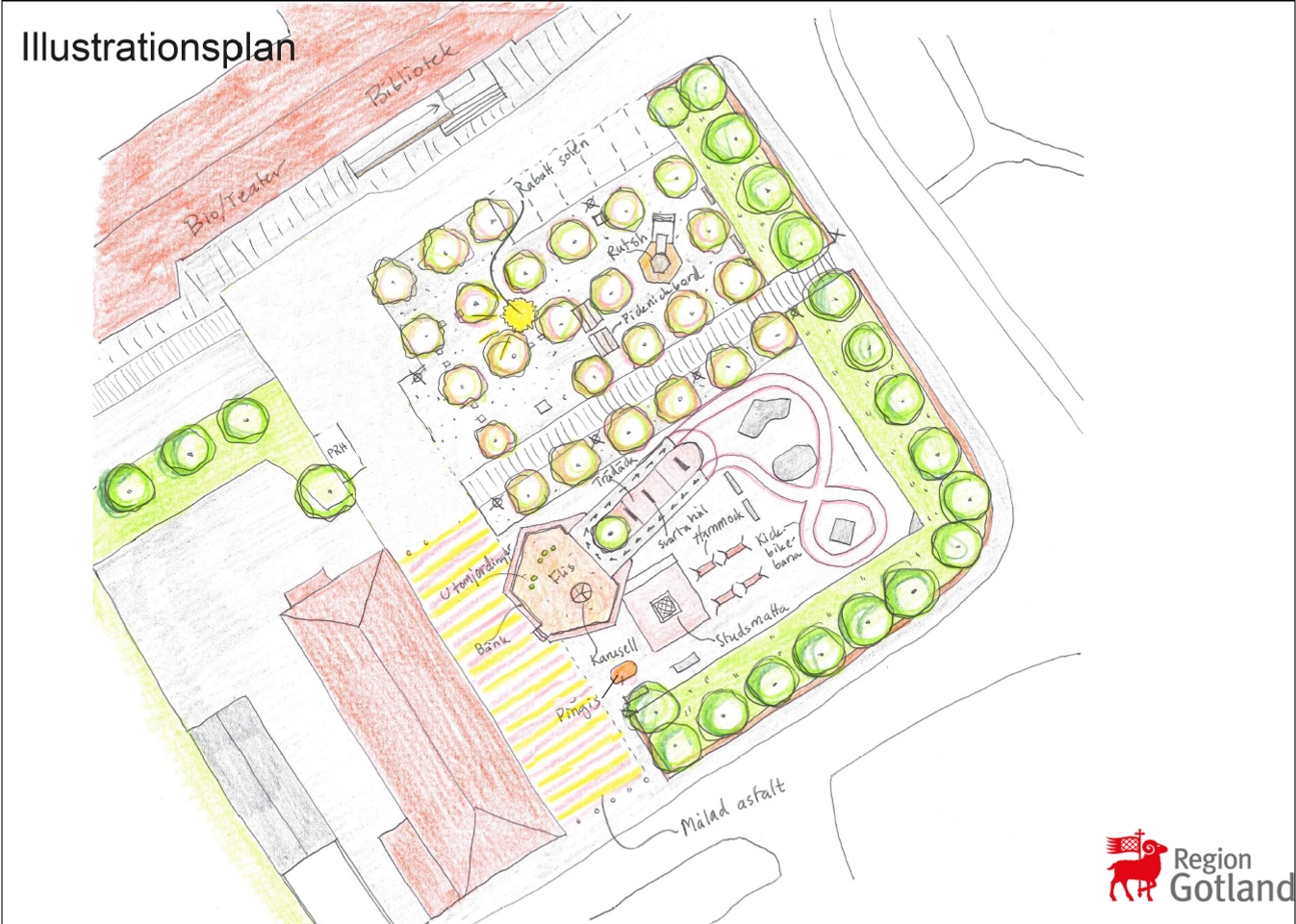 illustraion, slite lekplats, rymdtema, slite torg