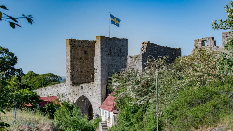 Visby ringmur med svensk flagga
