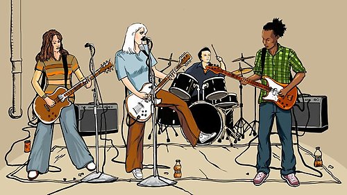 En illustration av ungdomar som spelar i band